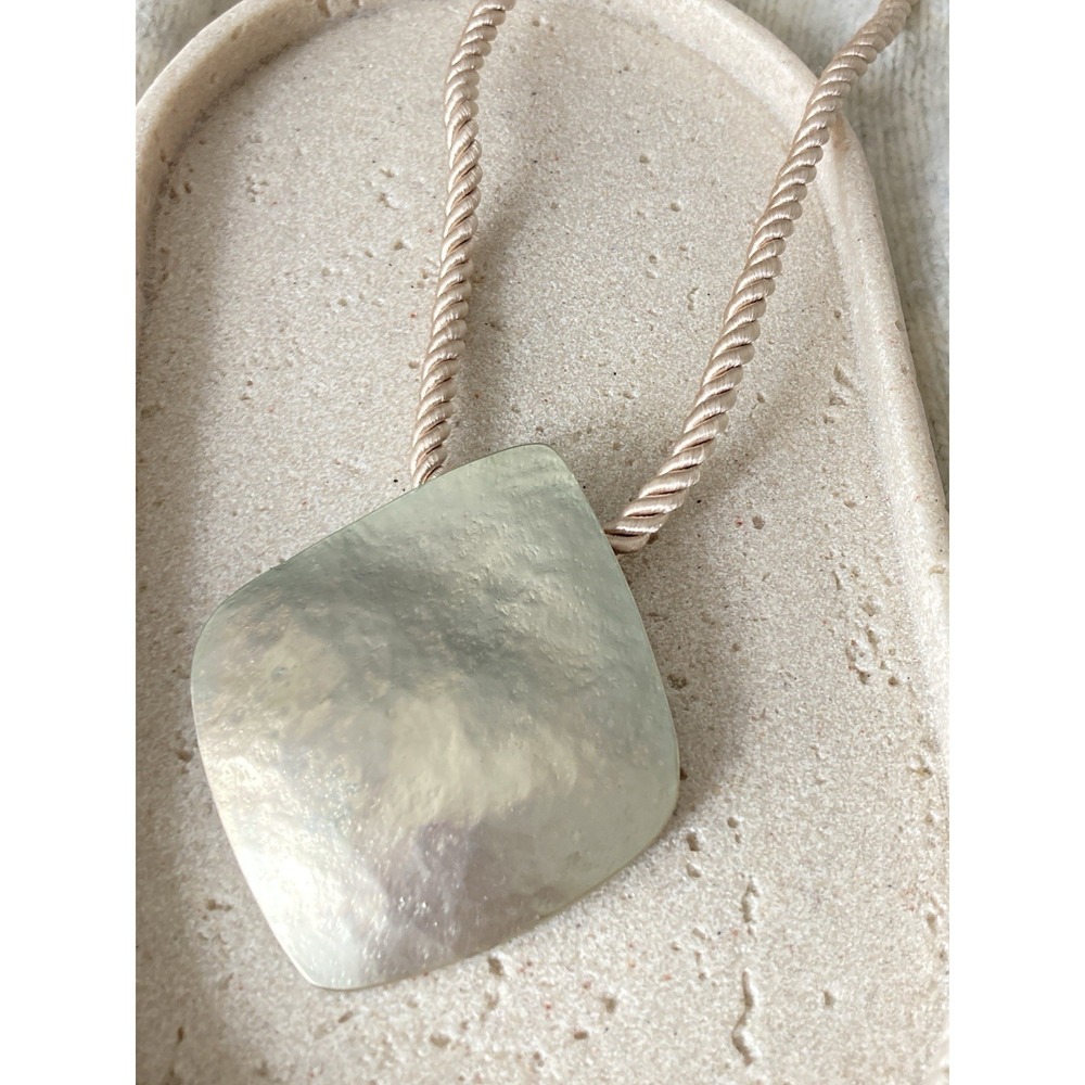 Chico's Gold-Tone Hammered Square Pendant Rope Necklace